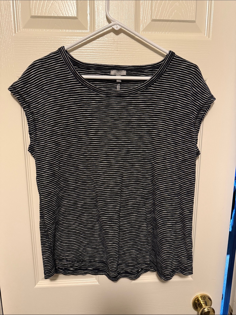 Talbots. T by Talbots Striped Cap-Sleeve Knit Top - Black & White